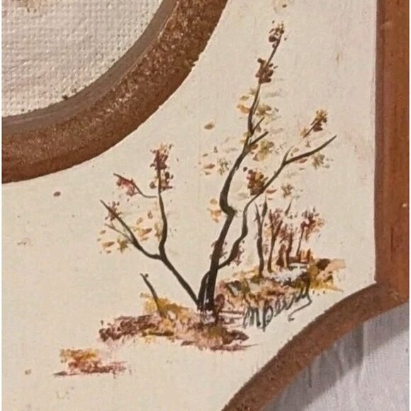 Painted Wooden Frame Folk Art Tree Tire Swing Sample Plaque Winter Lonely Vtg - Picture 14 of 16